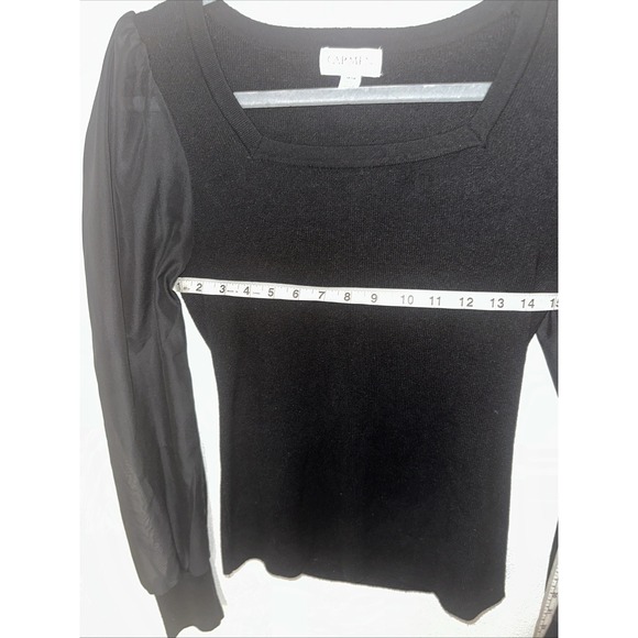 Carmen Marc‎ Valvo Size M Black Square Neck Chiffon Long Sleeve - Picture 9 of 12